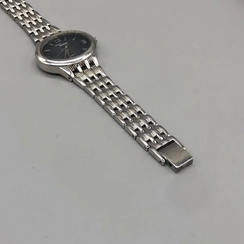 3/$30 Steel by Design Watch Women Black Dial Silver Tone Bracelet 6.25